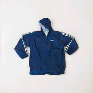 Vintage Adidas 1/2 Zip Pullover Hoodie Jacket Windbreaker Mens Large Blue Lined